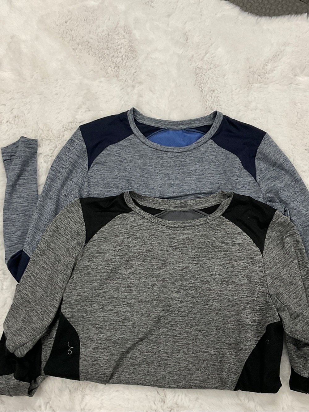 Two C9 by Champion Kids Grey Heather & Navy Performance Long Sleeve Tee
